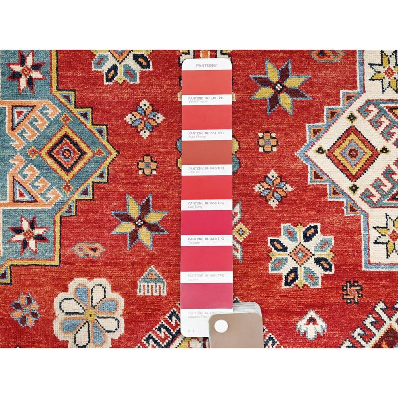 Shahbanu Rugs Desire Red, Special Kazak with Large Elements, Natural